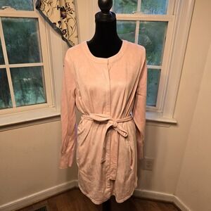 H by Halston Zipper Tie Belt Sweater Jacket WOMENS 22W Faux Suede Pale Pink‎